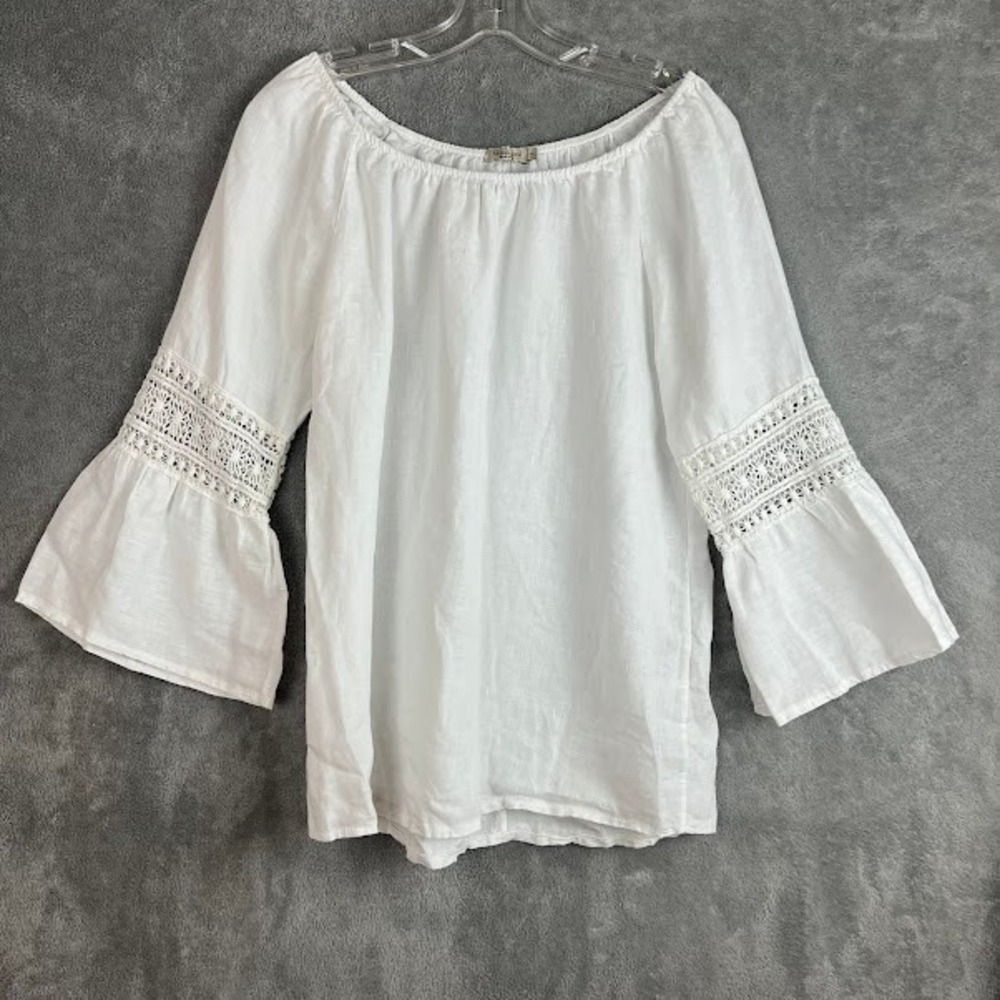 Alessia Pacini Blouse Sz S 100% Linen Bell Sleeve Made in Italy Boho Minimalist